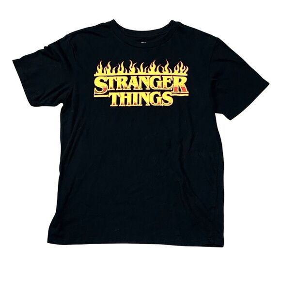 Netflix Stranger Things Kid's XXL T-Shirt Retro Black Flame Fire Top Tee - Picture 1 of 3